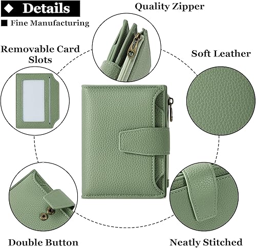 Miniatura 5 de Cartera pequeña para mujer, con bloqueo RFID, plegable, compacta, tarjetero para mujer, con bolsillo con cremallera, 4 ventanas de identificación,
