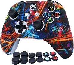 RALAN Controller Skin for Xbox One, Anti-Slip Silicone Controller Cover Protector Case Compatible for Xbox 1 Wireless/Wired Gamepad Joystick with 4 Thumb Grips Caps and Black Pro Thumb Grip x 8