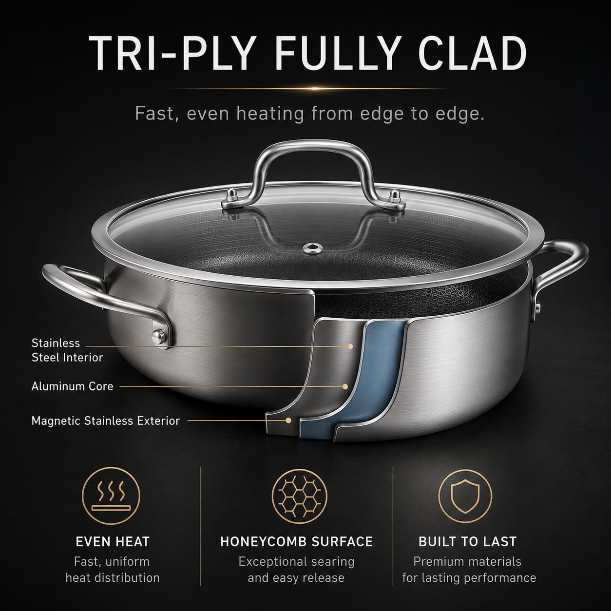 Yeksum 7 Quart Stainless Steel Sauté Pan -2