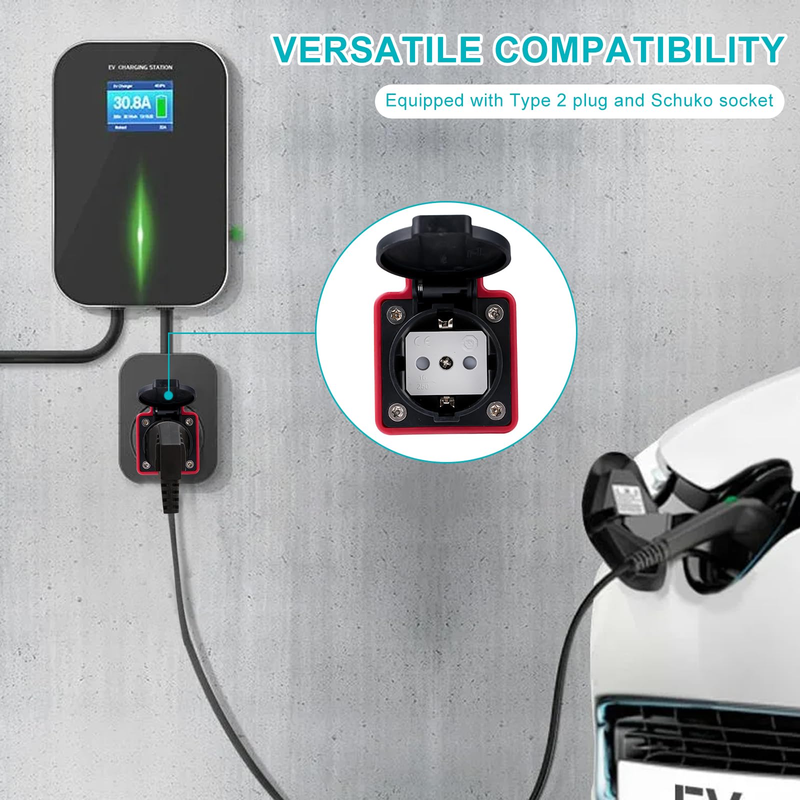 TKSE Type 2 naar Schuko adapter, 3,5 kW 16 A 250 V Schuko voertuig naar oplaadadapter, type 2 EV oplaadkabel alleen geschikt voor type 2 laadstations en wandboxen met handmatige stopknop
