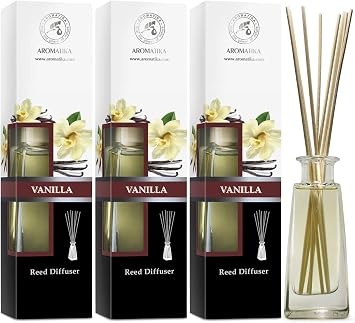 Reed Diffuser with Natural Essential Oil Vanilla 3 x 3.4 Fl Oz100ml - Scented Reed Diffuser - Gift Set with Bamboo Sticks - Best for Aromatherapy - SPA - Home - Office - Fitness Club