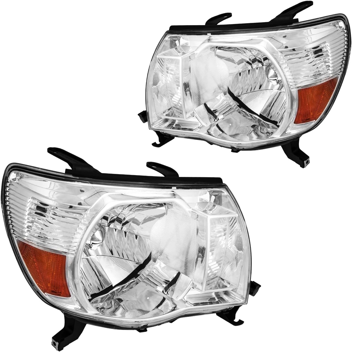Headlight Assembly,Chrome Headlights Compatible with 2005-2011 Tacoma,Amber Reflector Color Clear Lens Color