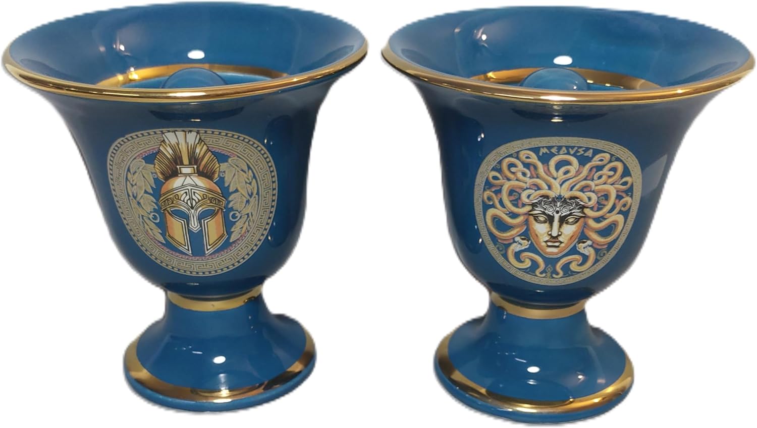 Medusa and ancient Helmet Design Pythagorean 2 cups set color petrol