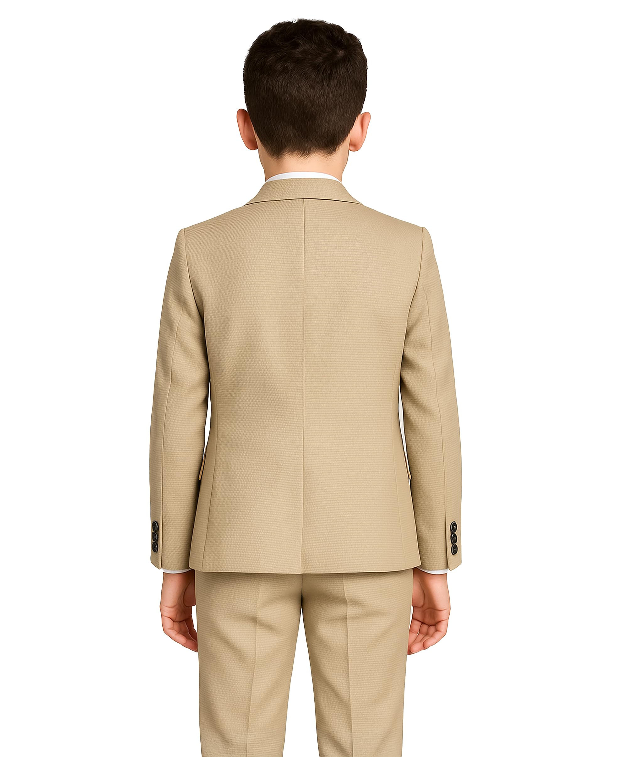 SIRRI Chłopięcy beżowy teksturowany splot slim fit garnitur 5-częściowy wzór dla chłopca formalny elegancki zestaw na co dzień