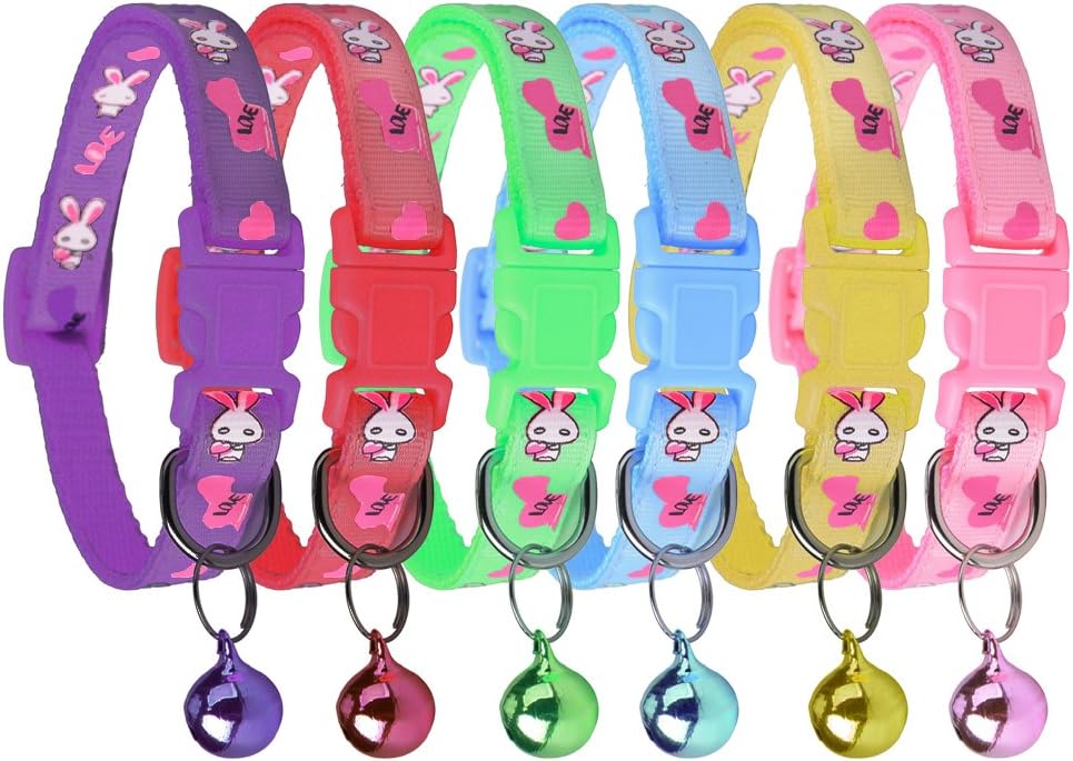 Macroyard 6 PCS Adjustable Cat Collar with Bell Gift for Puppy Kitten & Small Dogs