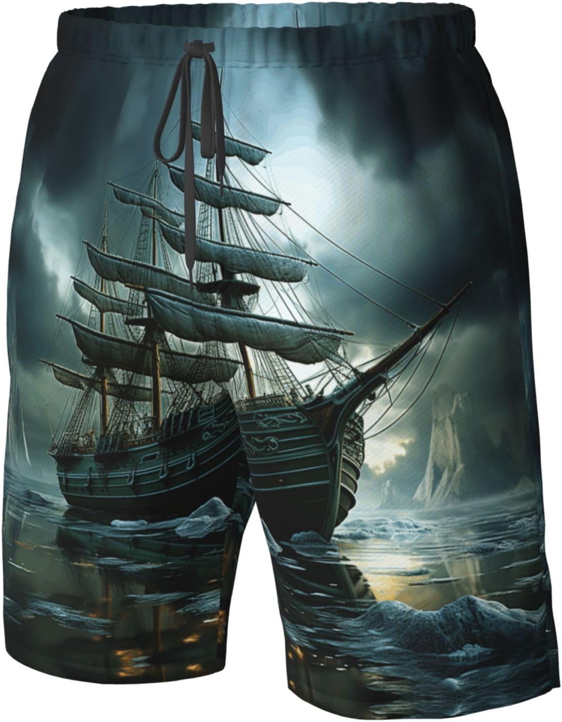 Ocean Deck Black Flag Print Mens Casual Shorts Drawstring Summer Beach Stretch Shorts Novelty Swimtrunks
