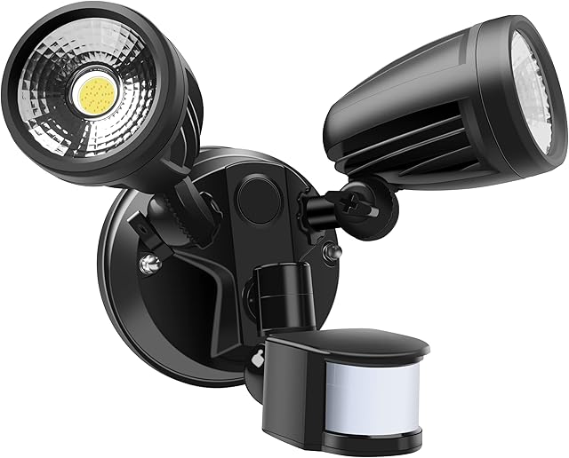 Led Security Light Outdoor with Motion Sensor, 30W 2400LM Super Bright Floodlight with PIR, IP54 Waterproof, 3000K/4000K/5700K Selectable, Dual Heads Flood Light for Garden, Yard, Garage, Porch