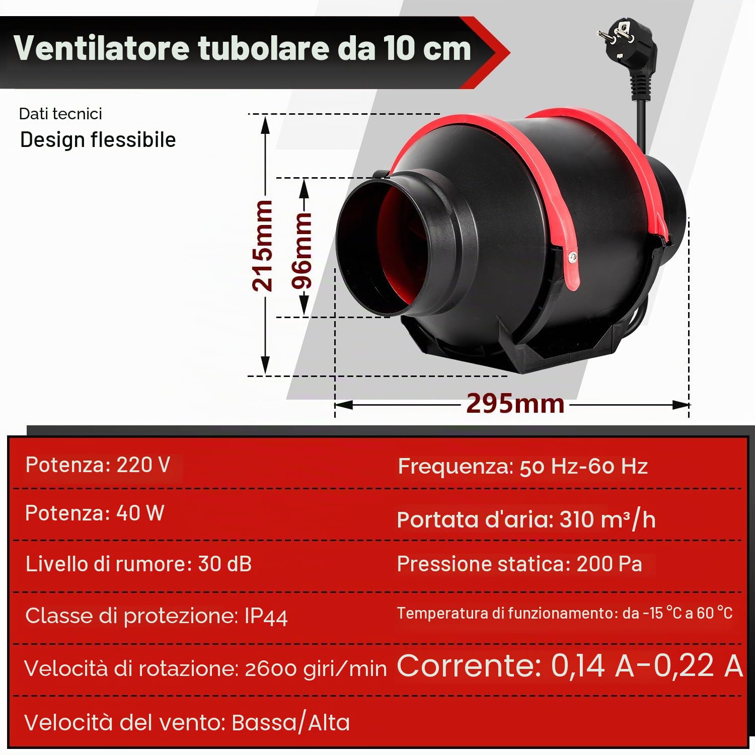 Ventilatore a tubo regolabile da 100 mm, ventilatore a canale in linea, 320 m3/h, ventilatore silenzioso con telecomando, spina europea, per bagno, WC, cucina, serra, tenda, garage