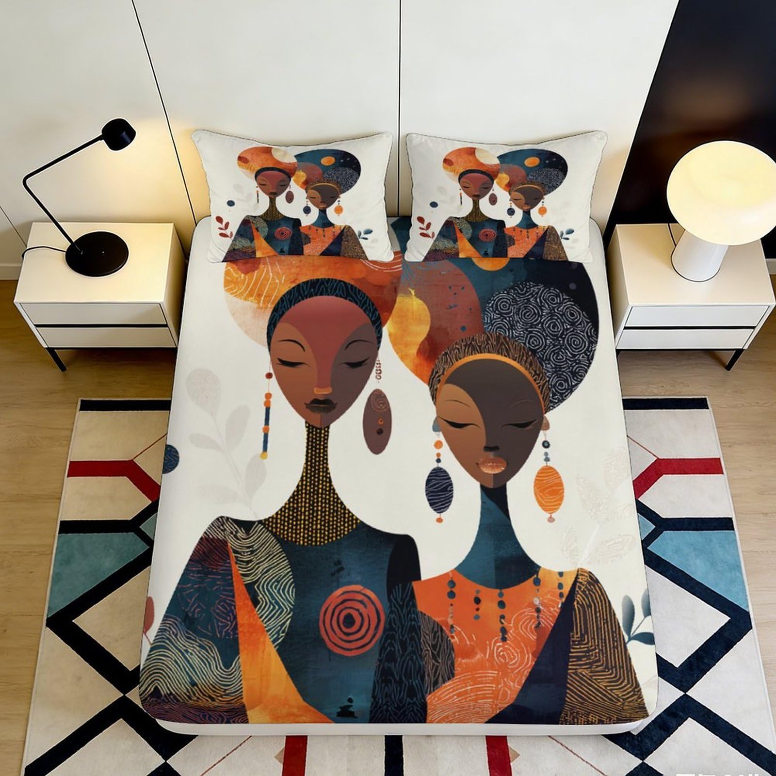 3D Printed African Tribal Art Fitted Sheet Microfiber Soft Decor Ethnic Women Mattress Cover Bedroom Dorm Protector 90x200x25cm