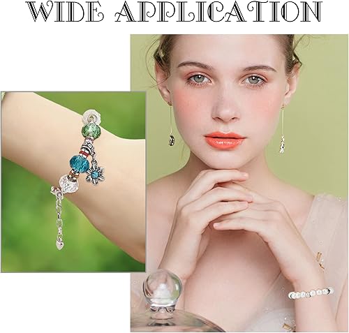 Miniatura 6 de DICOSMETIC 32 cuentas europeas de diamantes de imitación de 8 colores: cuentas sueltas redondas de acero inoxidable para manualidades, pulsera,