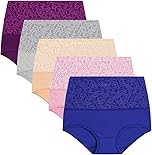 YaShaer Women High Waist Cotton Briefs Panties Tummy Control Underwear C-Section Recovery Soft Stretch Pants Underpants, 5 Pack Jacquards
