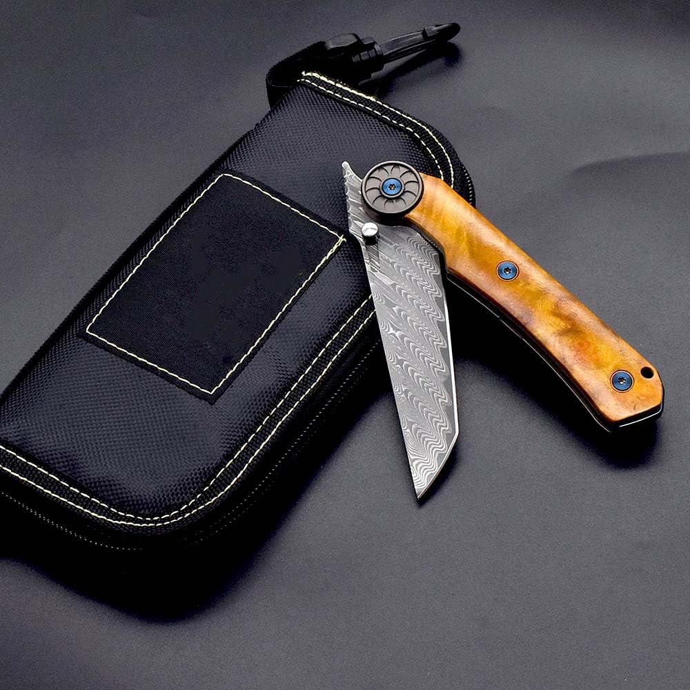 Taschenmesser slim klappmesser Damast 7.5cm VG10 Damaststahl Holzgriff Grün Stabilisiertes Holz Faltbar Edc tanto messer flipper Damaszener geschmiedet ‌einhandmesser mit lederscheide,Premium Eleganz