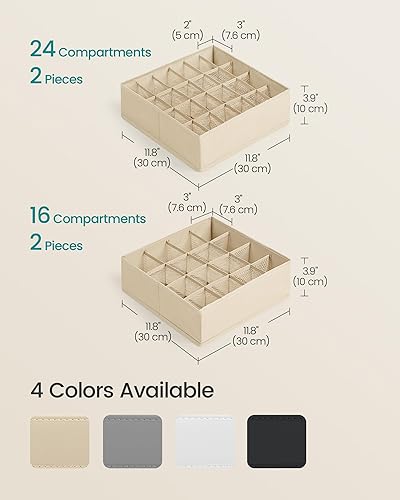 Miniatura 5 de SONGMICS Paquete de 4 organizadores de cajones, 80 celdas (2 x 16 + 2 x 24), separadores plegables, 11.8 x 11.8 x 3.9 pulgadas, para calcetines,