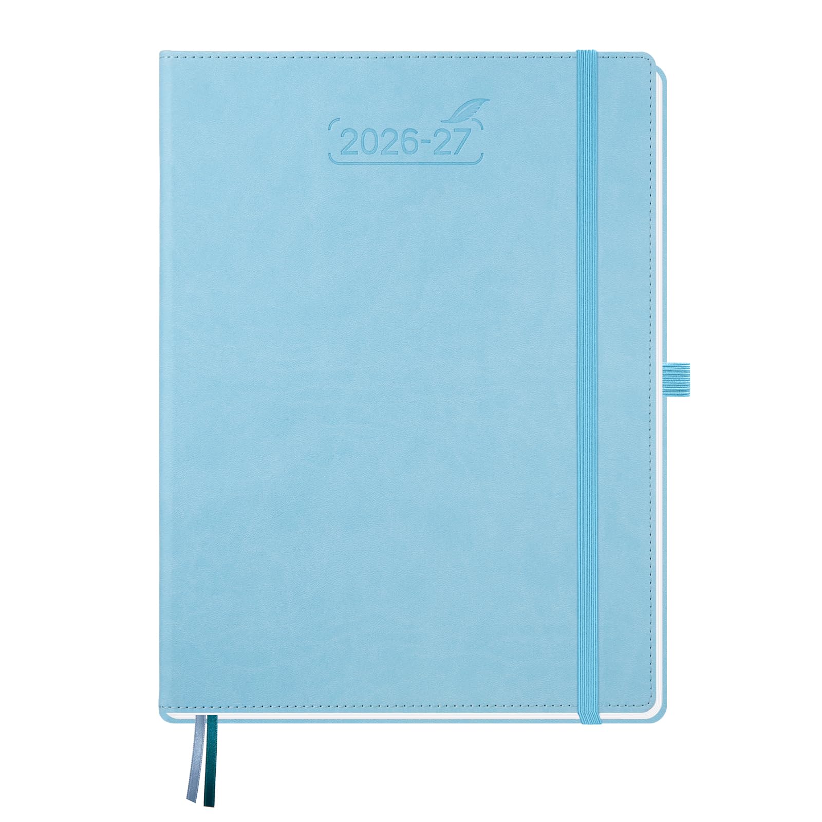 BEZEND A4 Academic Diary 2026-2027 Week to View (Jul 26 - Dec 27) Vertical Weekly Planner with Time Slots & Monthly Tabs. Appointment Diary for Home School Office. PU Leather Hardback, Sky Blue