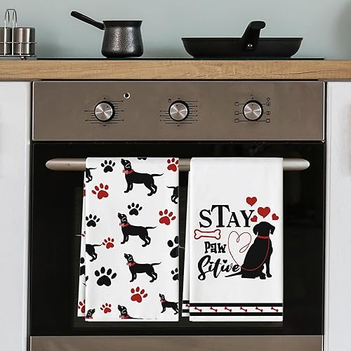 Miniatura 7 de AnyDesign Toalla de cocina para perros de 18 x 28 pulgadas, paño de cocina con estampado de patas de perro, regalo decorativo divertido de secado a