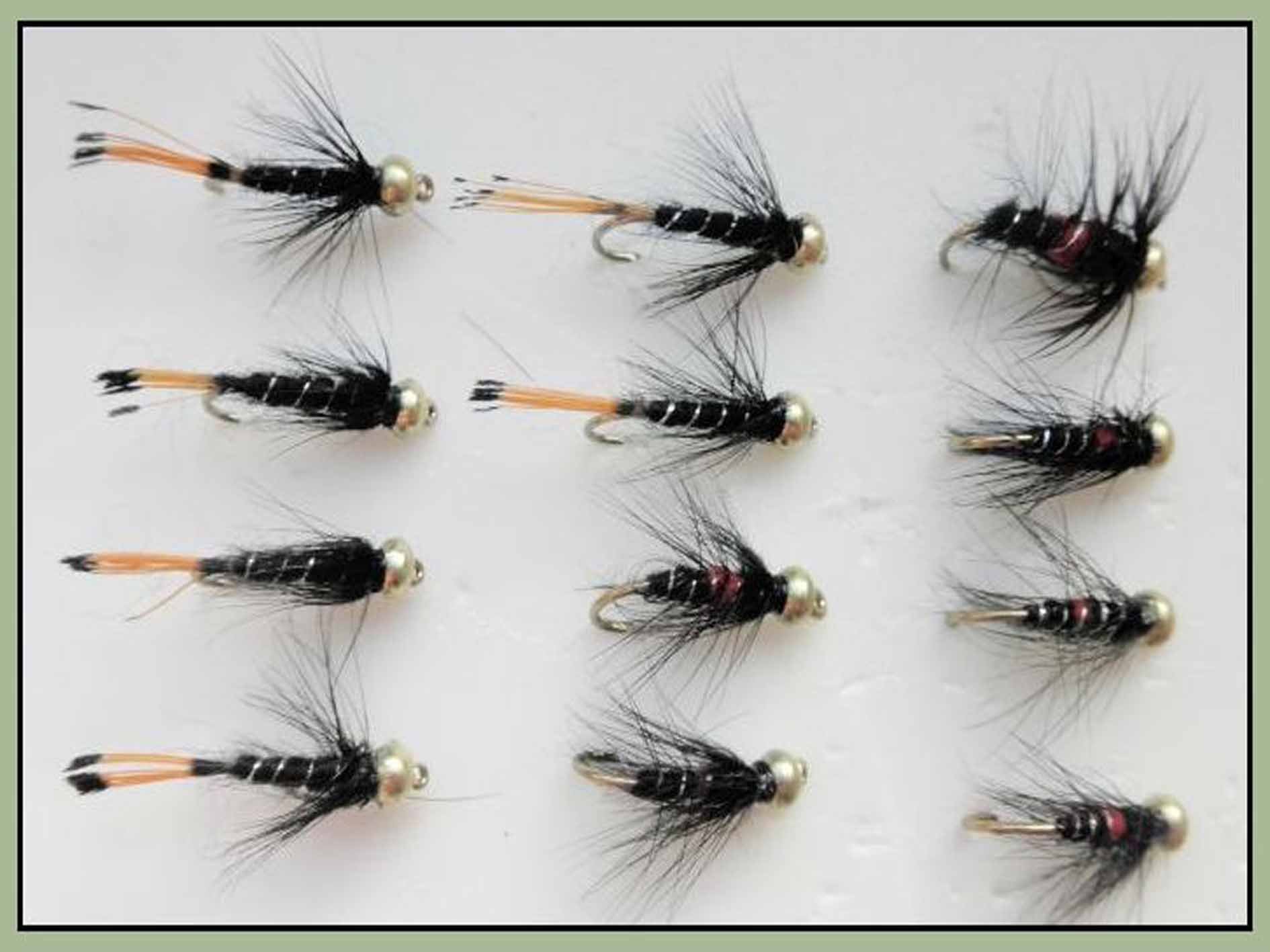 Gold Head Trout Flies, 12 Pack Goldhead Bibio & Black Pennell, Mixed 10/12