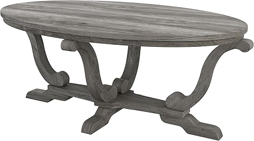 247 Shop at Home Jone Farmhouse - Mesa auxiliar ovalada con pedestal de madera de 48 pulgadas para sala, sala de recepción, oficina en casa,