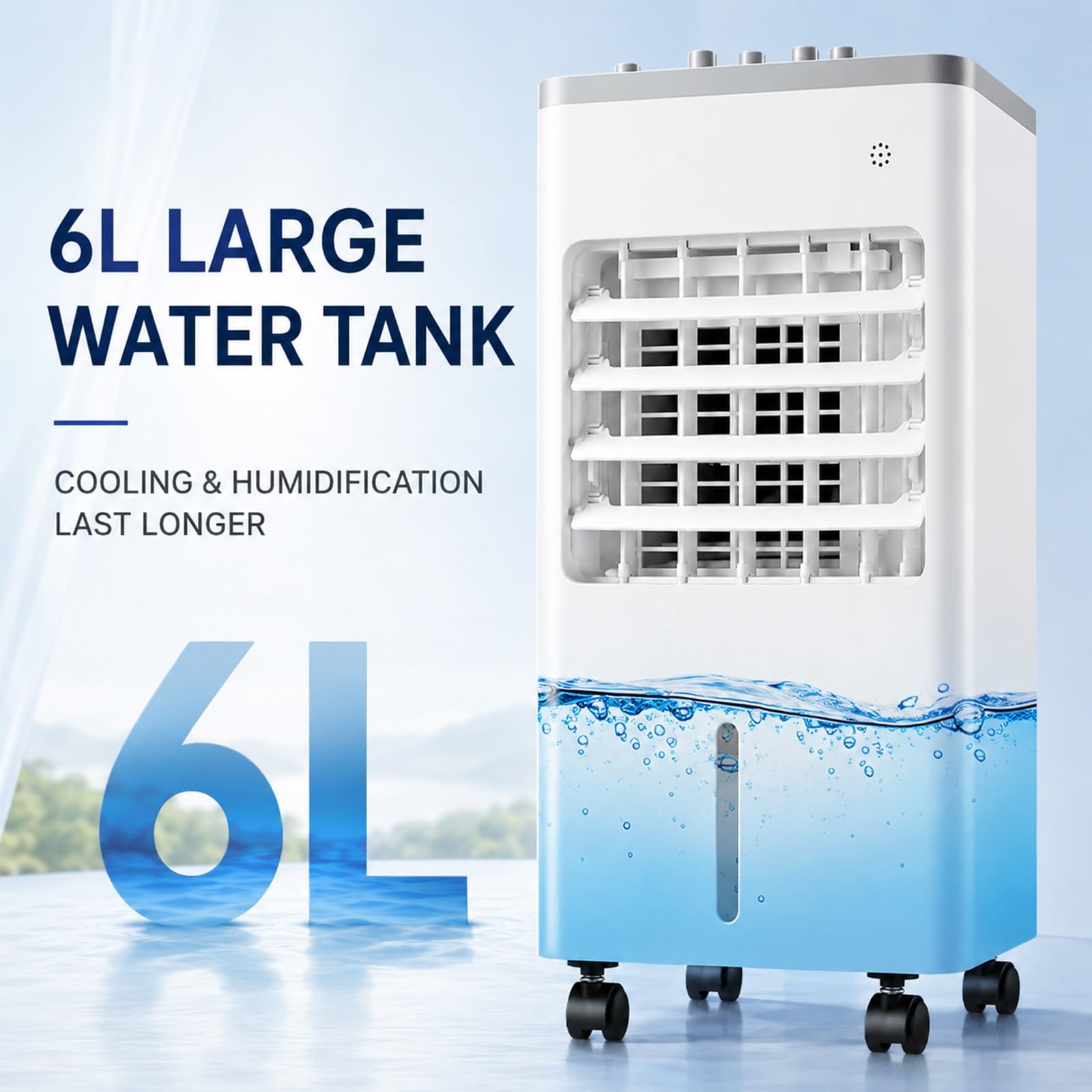 Enfriador De Aire Portátil, Enfriador Evaporativo Con Depósito De Agua, 3 Velocidades, Oscilación De 120°, Unidad De Refrigeración Silenciosa Con Ruedas Para Dormitorio, Oficina Y Hogar