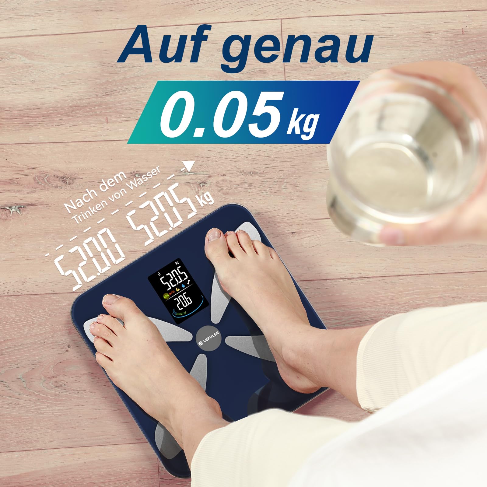 Lepulse Pèse-personne F3 avec analyse de la graisse corporelle et de la masse musculaire - Pèse-personne avec analyse de la graisse corporelle - Grand écran - 15 dimensions du corps