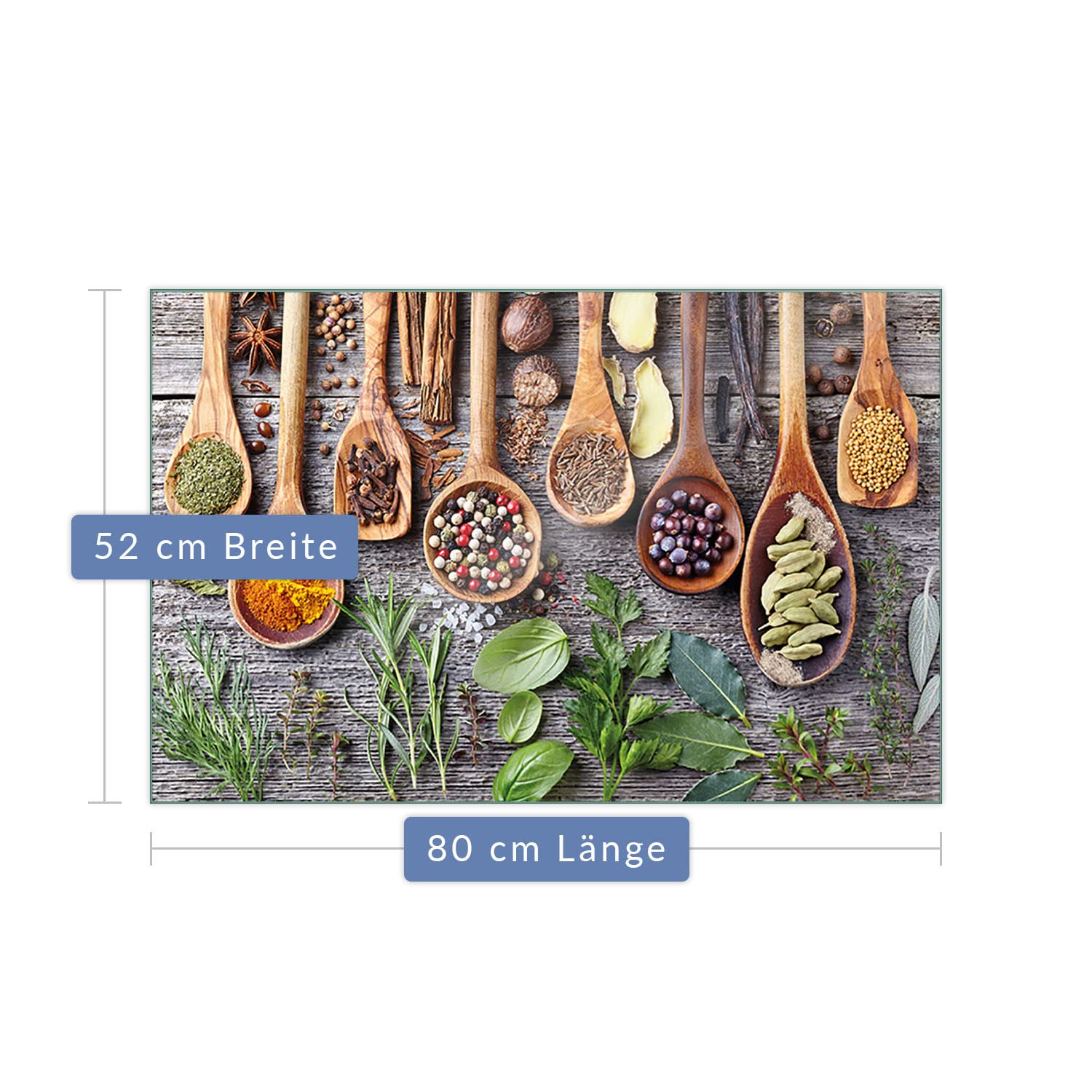 decorwelt | Herdabdeckplatte 80x52 cm 1-Teilig Gewürze Grün Braun Ceranfeld Universal Spritzschutz Glas Deko Elektroherd Induktion für Kochplatten Herdschutz Schneidebrett Sicherheitsglas