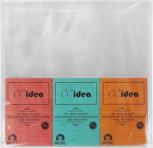 Fundas de disco para discos de vinilo, paquete de 50 fundas de disco de 12.75 pulgadas LP exteriores altamente transparentes, vinilo de 3 mil.