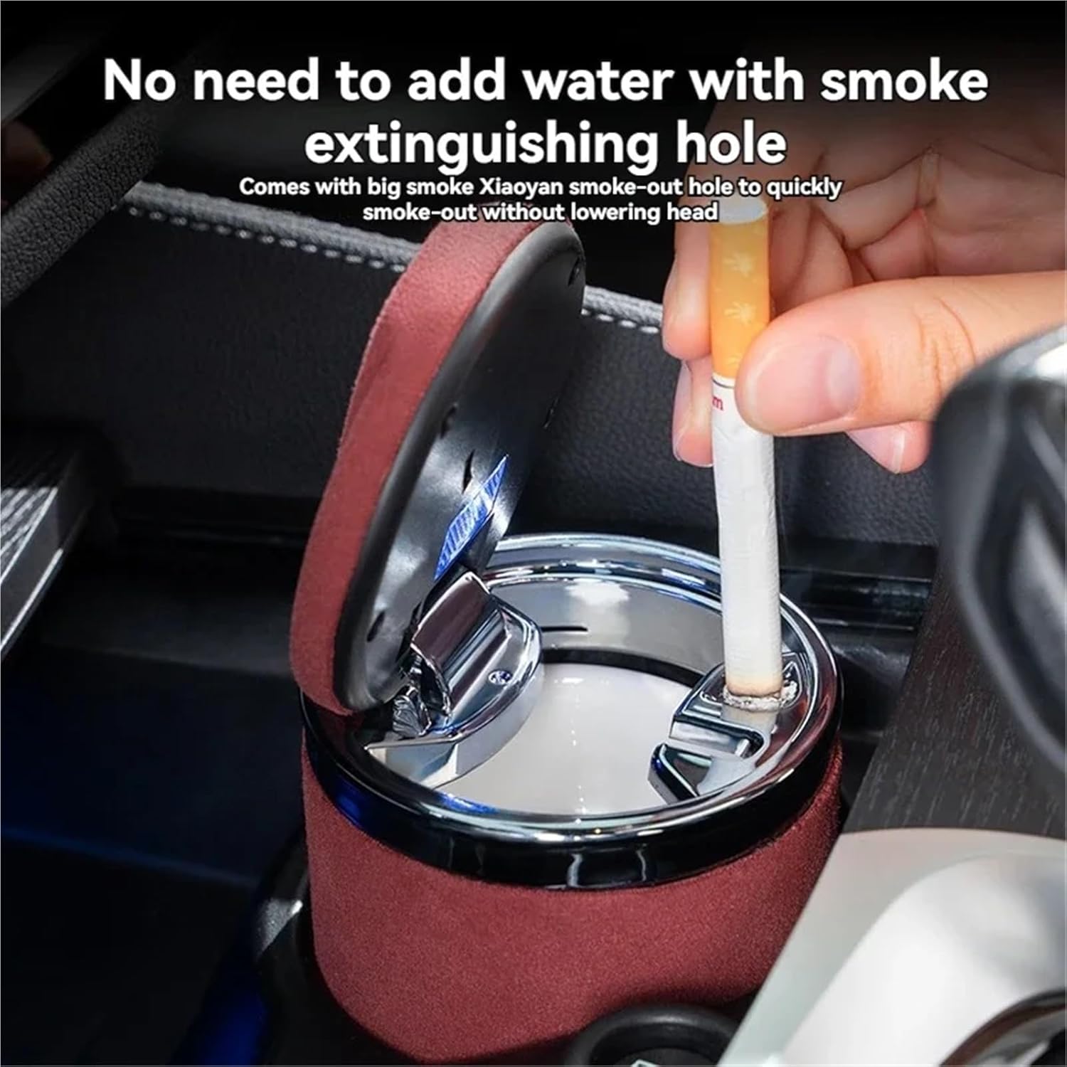 Car Suede Ashtray With Blue-Ray LED Light Creative Ceramic Cigarette Holder With Logo Compatible With Zeekr Accessories(Green-A)