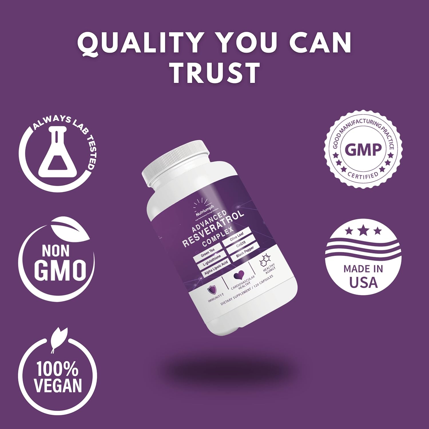 Advanced Resveratrol Complex – 1400mg Antioxidant Supplement with CoQ10, L-Glutathione, Alpha Lipoic Acid, Green Tea, Olive Leaf, and Black Pepper – 120 Vegan Capsules – Non-GMO, Made in USA