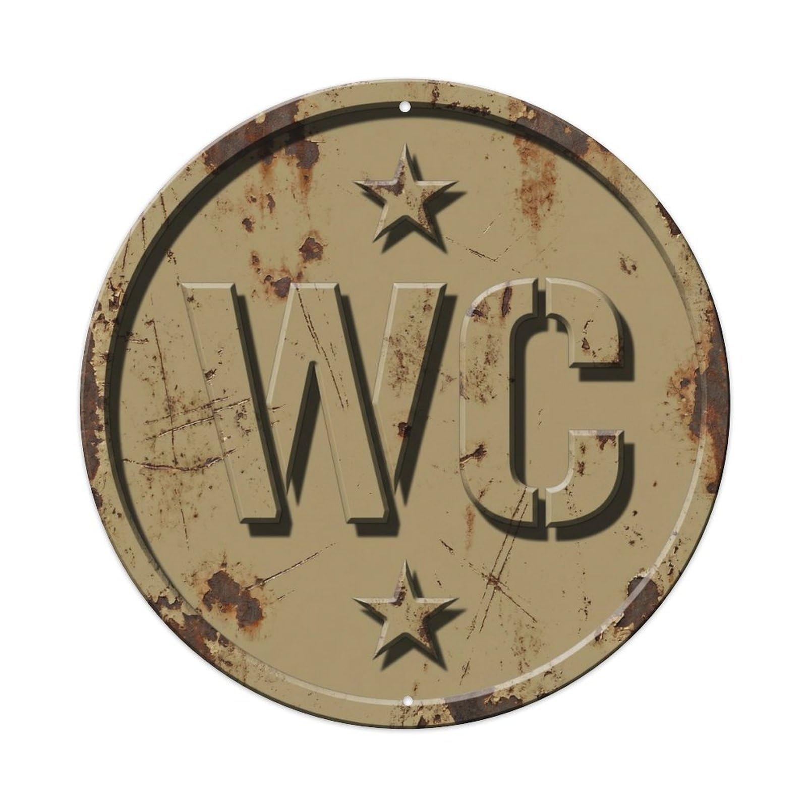 Toilet （WC） Barracks Emblem Metal Tin Sign Plaque Wall Decor for Cafe, Club Bar, Office, Home Garden Round Metal Poster 8x8Inch