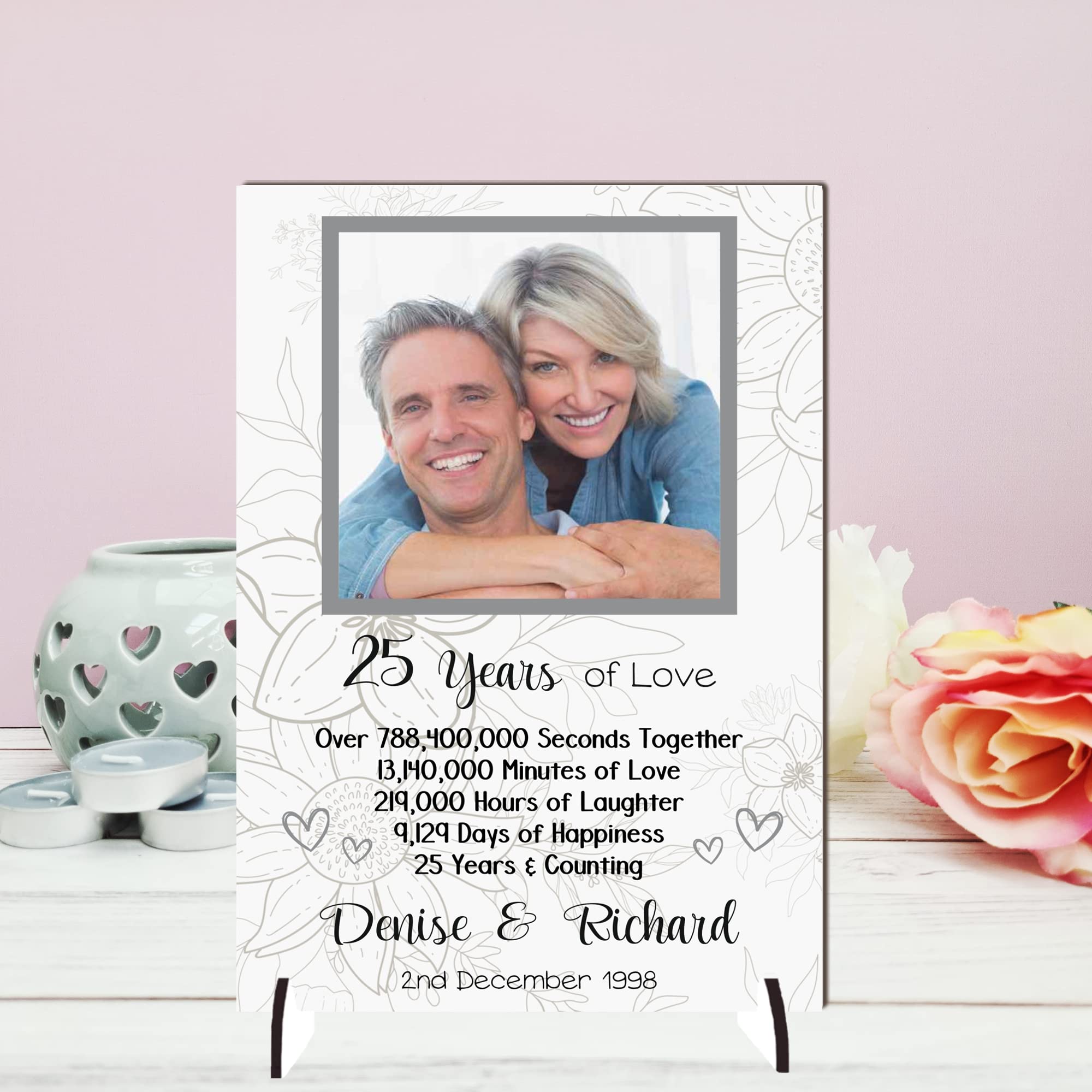 Personalised Anniversary Plaque - Custom A5/A4 MDF & Acrylic Sign - Milestone Anniversaries (1st, 25th, 30th, 35th, 40th, 45th, 50th, 55th, 60th (2. 25th Anniversary, Mdf Wood A5 21cm x 15cm)