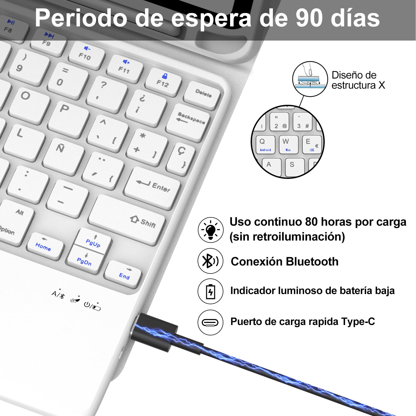 Teclado para iPad 11 Generación A16 2025/10 Gen 2022 (11/10.9 Pulgada) con Touchpad, Trackpad QWERTY Español Ñ, Keyboard Recargable Magnético Desmontable Bluetooth, Soporte para Lápiz, Gris claro