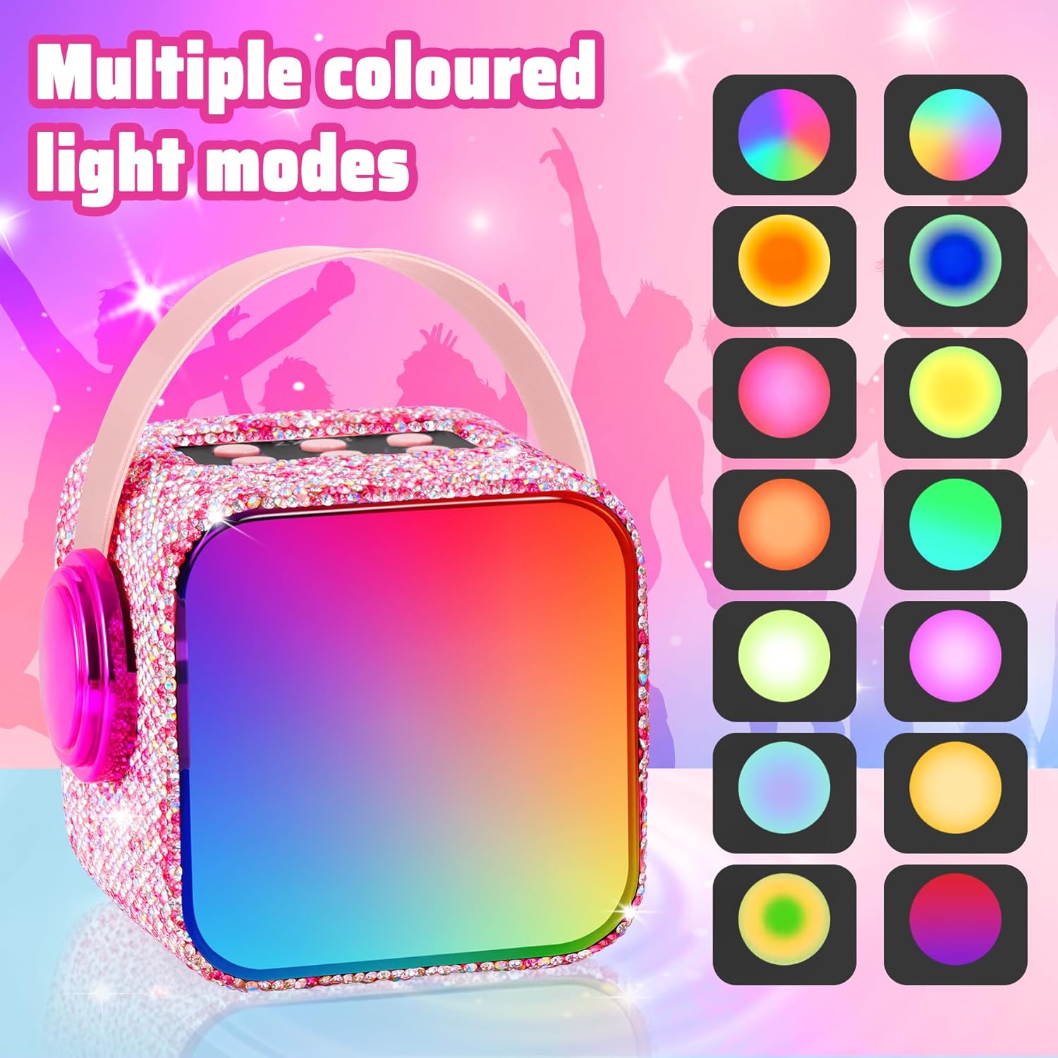 Karaoke Machine for Kids, Birthday Gifts for 3 4 5 6 7 8 9 10 11 Year Old Girl Boy, Portable Speaker with Colorful LED Lights and 2 Mics, Toys for Ages 3-12 (Pink-1)