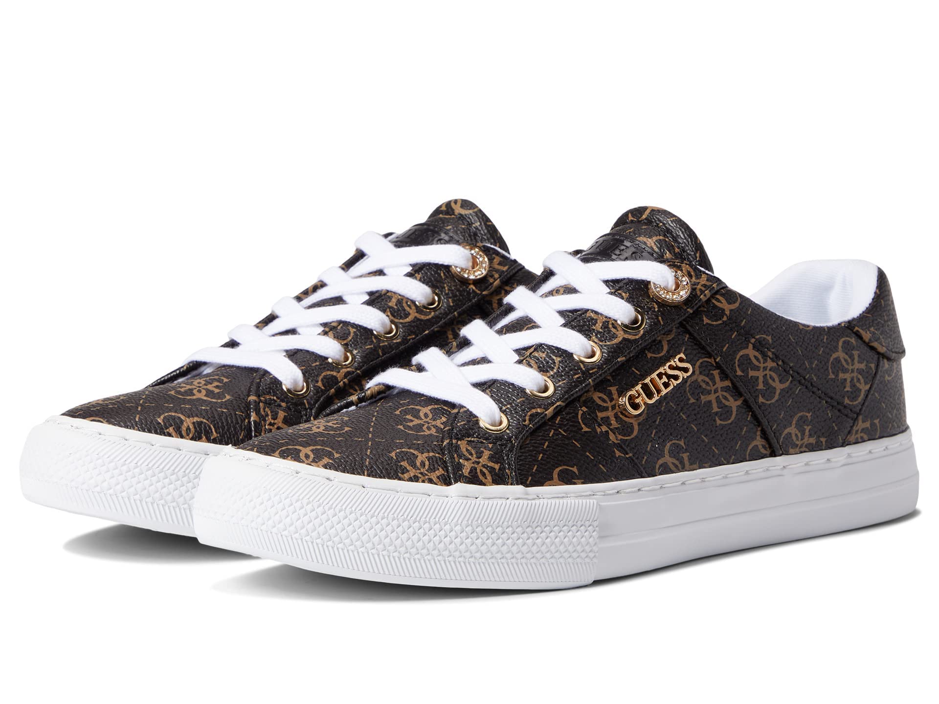 GUESS Women's Loven3 Sneaker, Brown Multi Fabric, 5.5 UK
