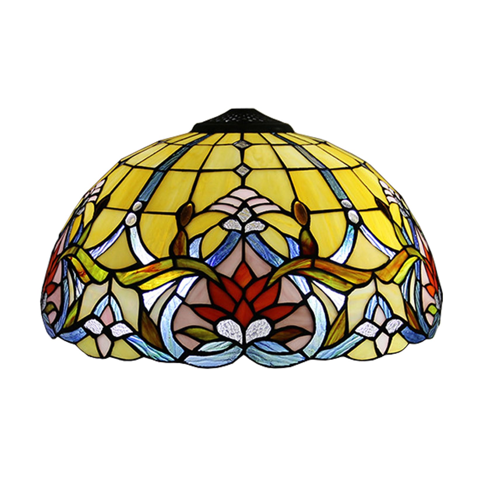 SaryEdge 16 Inch Tiffany Lamp Shade Replacement Only Baroque Style Stained Glass Yellow Mahogany Elegant Lampshades Vintage Antique Traditional Light Cover for Table Lamp Floor Lamp Pe，