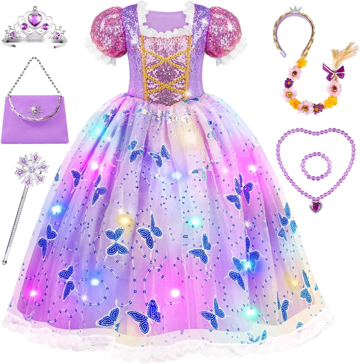 Light Up Princess Dress for Girls Ages 3-10, Dress Up Toy Gift Set