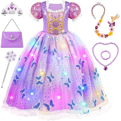 Meland Light Up Princess Dress for Girls Ages 3-10, Dress Up Toy Gift Set