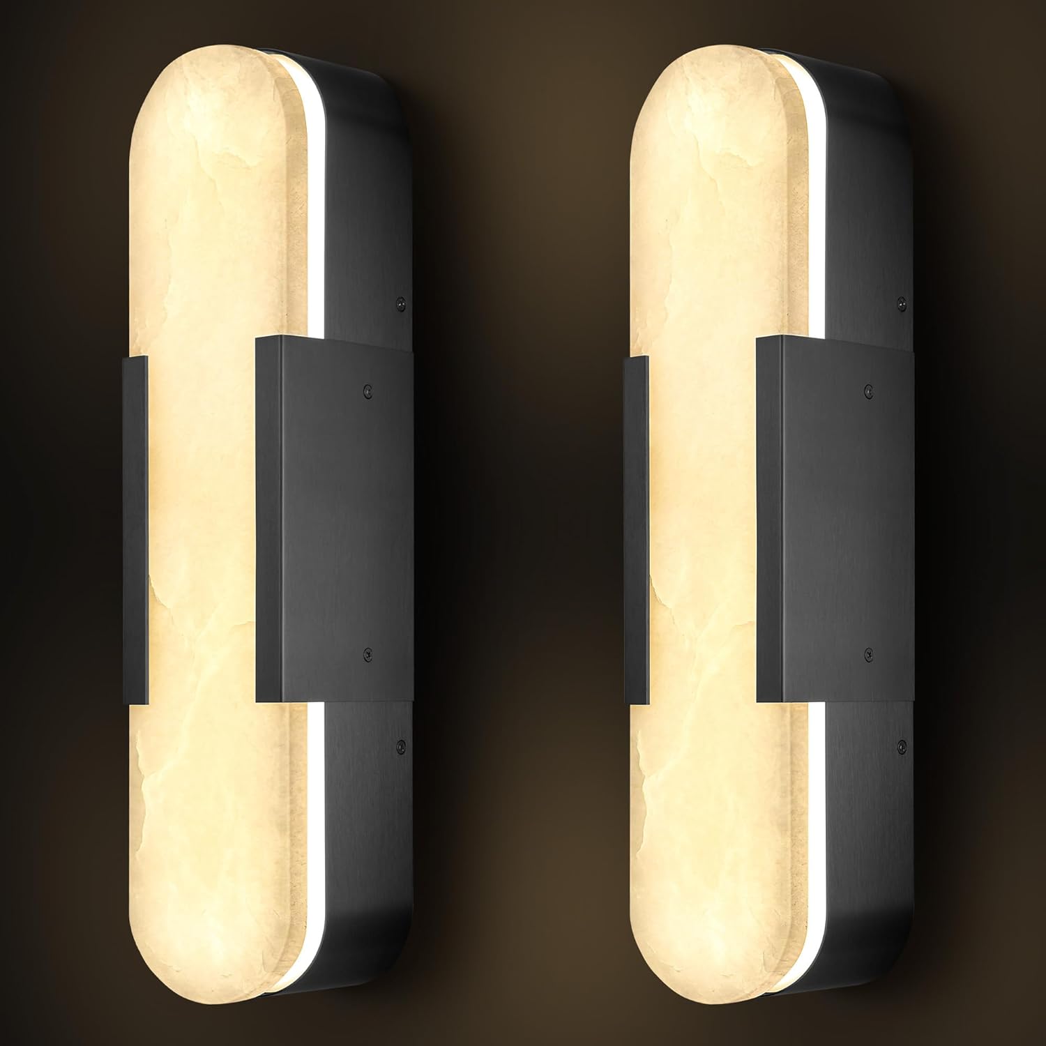 Alabaster Wall Sconces Set of 2,19.7'' Brass Wall Sconce Natural Marble Wall Sconce for Bathroom, Indoor Modern Wall Light Fixtures for Living Room Hallway Stairs Vanity Bedside, Black