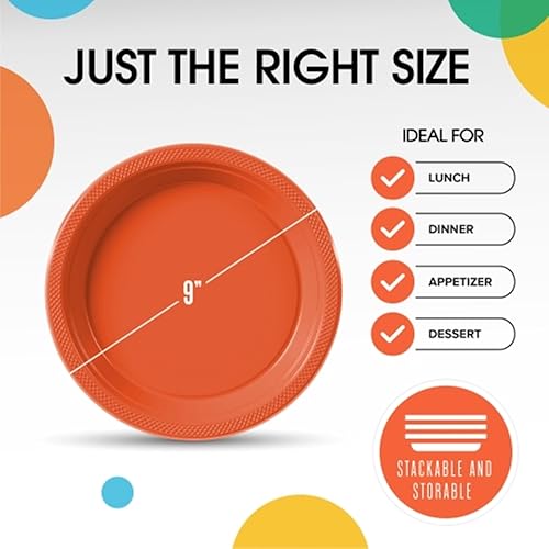 Miniatura 3 de Exquisite Platos de plástico de 9 pulgadas desechables color naranja, juego de 50 platos naranjas, platos desechables para fiestas, platos de