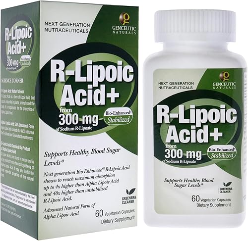 Miniatura 3 de Genceutic Naturals R-lipoic Acid Suplemento dietético vegetariano sin gluten sin OMG ideal para glucosa insulina nivel sanguíneo mantener - 300 mg