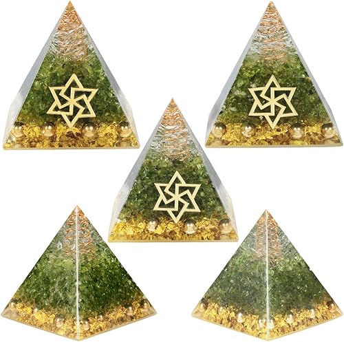 Vista 4 de Rockcloud Olivine - Generador de energía de piedra pirámide de orgón de alambre de cobre para meditación, equilibrio de reiki