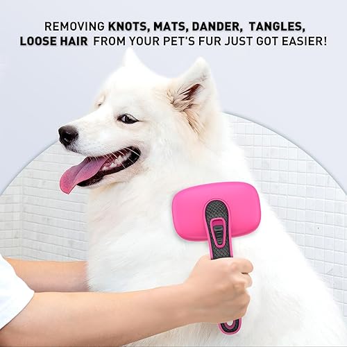 Miniatura 5 de Cepillo deslizante de autolimpieza para perros y gatos, cepillo de aseo con cerdas retráctiles para mascotas de pelo corto y largo, grande y