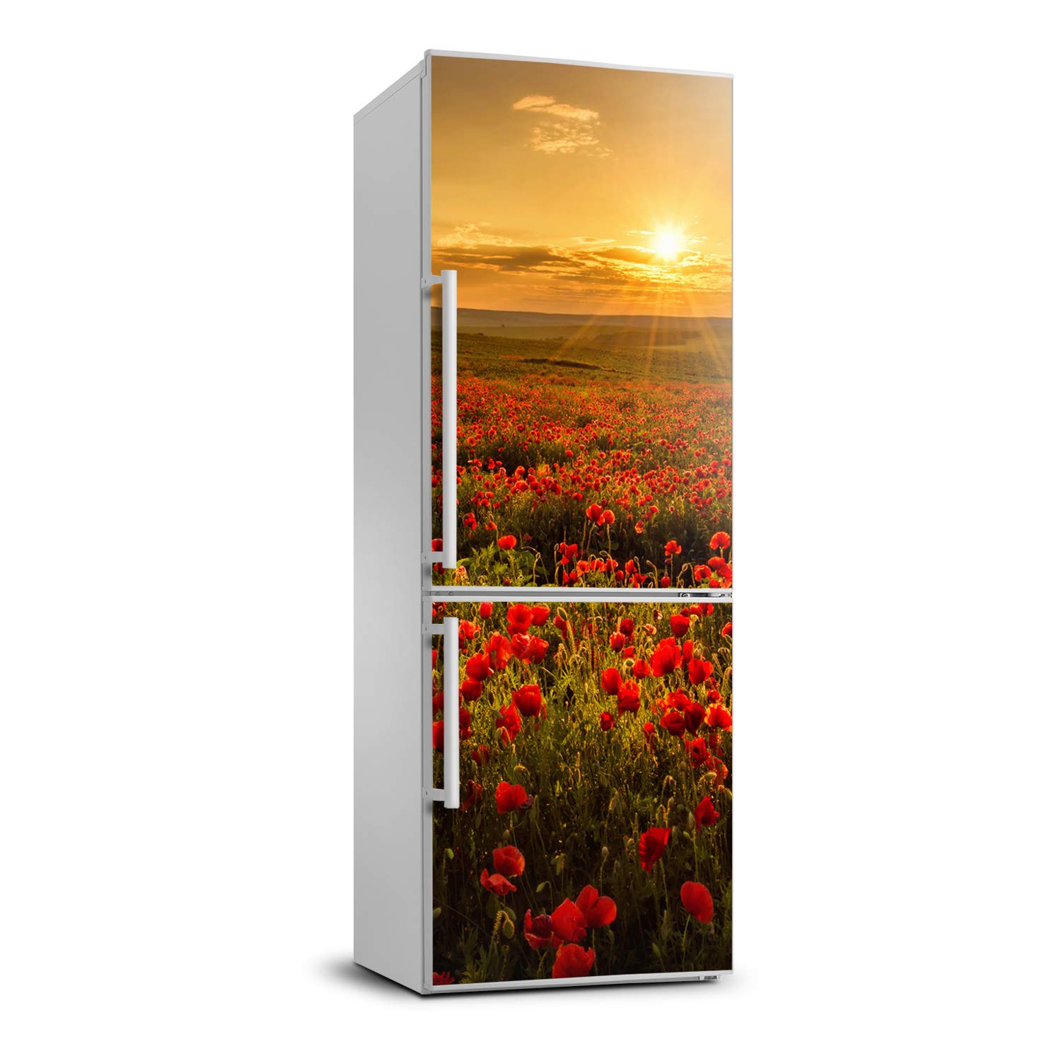 Vinilo para refrigerador 70x190 cm autoadhesivo con diseño de paisaje de amapolas para cocina