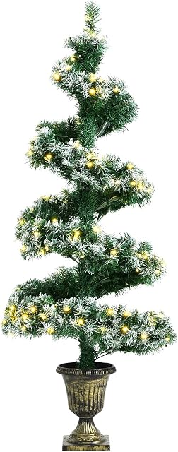 COSTWAY 4FT/120CM Pre-Lit Christmas Tree, Artificial Spiral Topiary Xmas Trees with 150 LED Lights, Potted Festival Decoration for Daily and Holiday Decoration