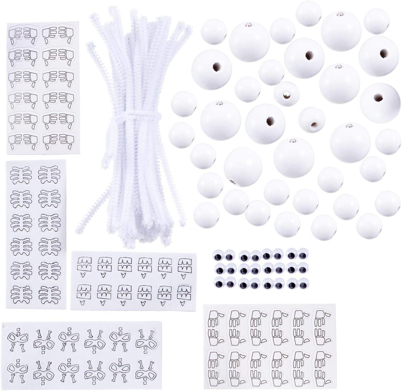 Group Activity Halloween Kids Classroom/Party Craft Beaded Skeleton Chenille Foam Kit Wood Beads Makes 24 Age 6+ Bundle of 2 Kits Makes 12 Each(312 Pieces Total)