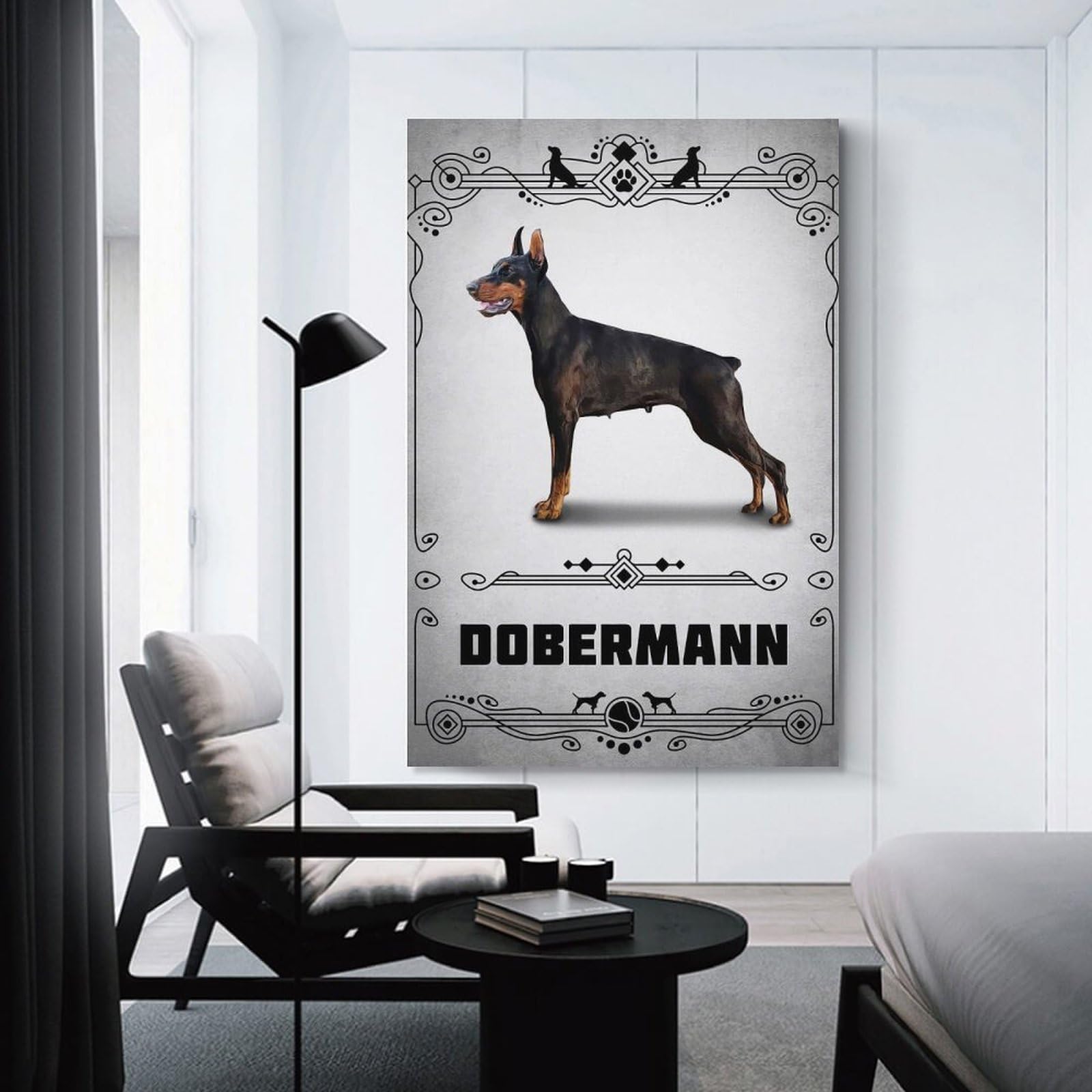 Junmoney Dobermann Hanging Wall Art 08x12inch(20x30cm), for New Homes, Bedrooms Or Workspaces, Thoughtful Wall Decor for Art Lovers