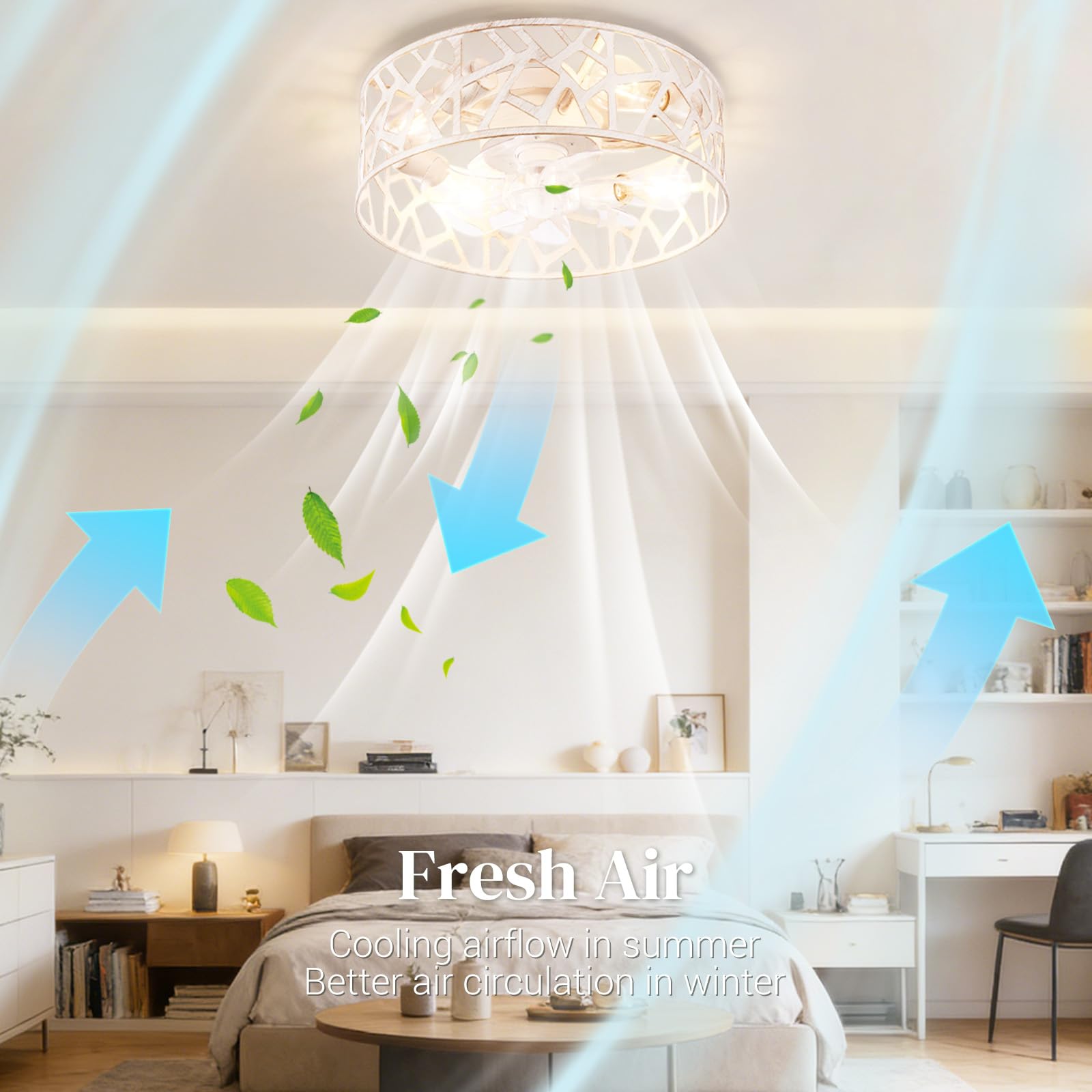 Wheatronic Flush Mount Fandelier Ceiling Fan with Lights and