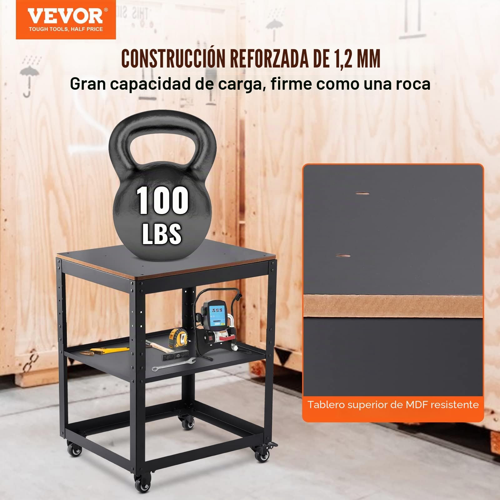 VEVOR Soporte para Cepillo Carga 45 kg 3 Velocidades Estante Móvil para Herramientas 4 Ruedas Espacio de Almacenamiento para la Mayoría de Cepillos Banco de Trabajo Máquinas Herramientas Eléctricas