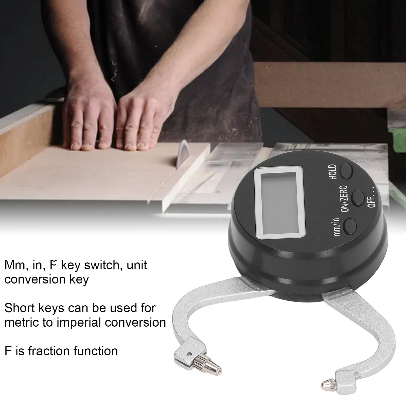 Misuratore di spessore digitale con doppio braccio curvo e ampio display LCD - Campo di misura da 0 a 25 mm - Ganasce in lega cromata per lavorazione e misurazione dello spessore
