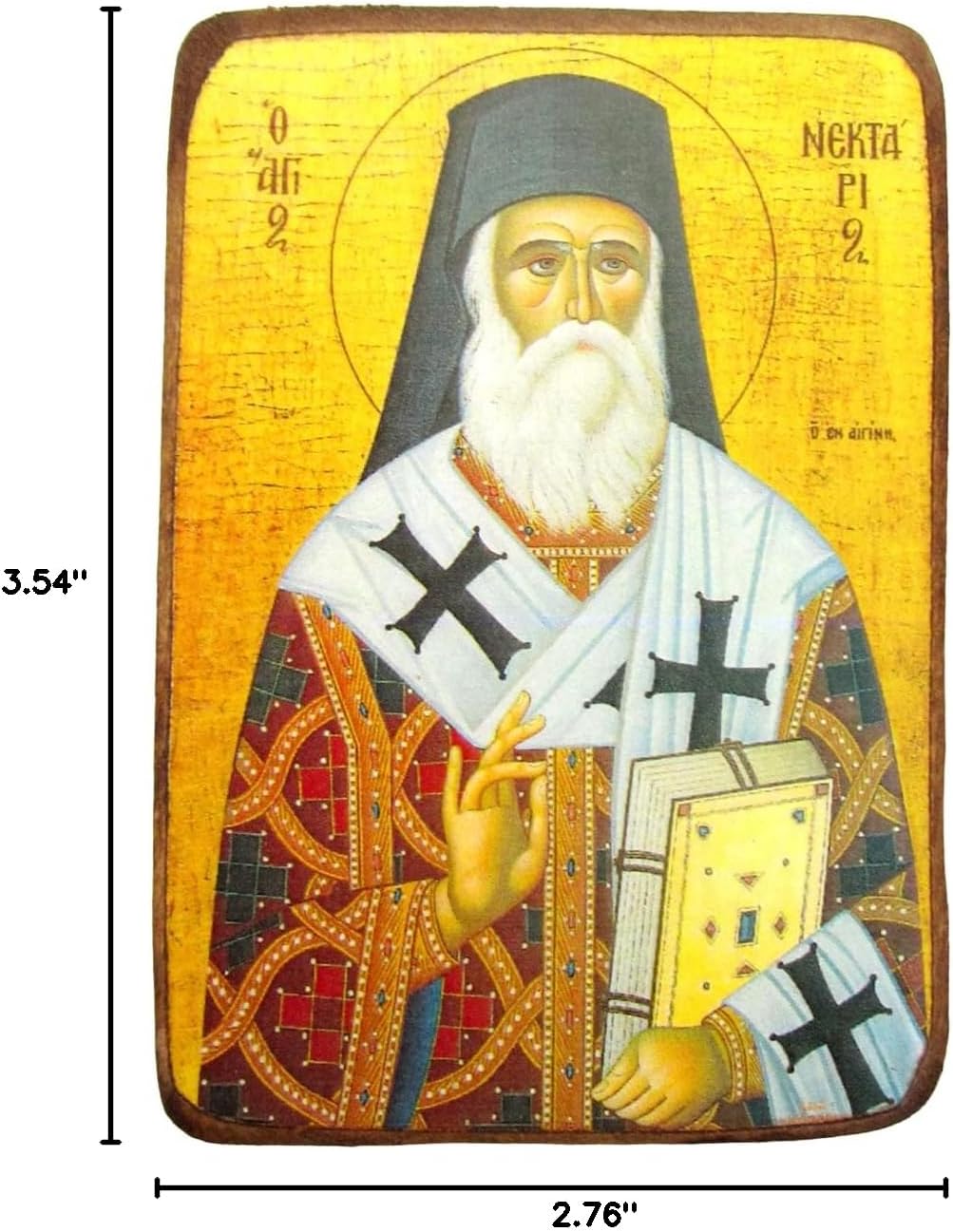 Icono Ortodoxo Griego De La Crucifixión En Madera - Hecho A Mano, Medidas 9x7 Cm, Envejecido Y Protegido