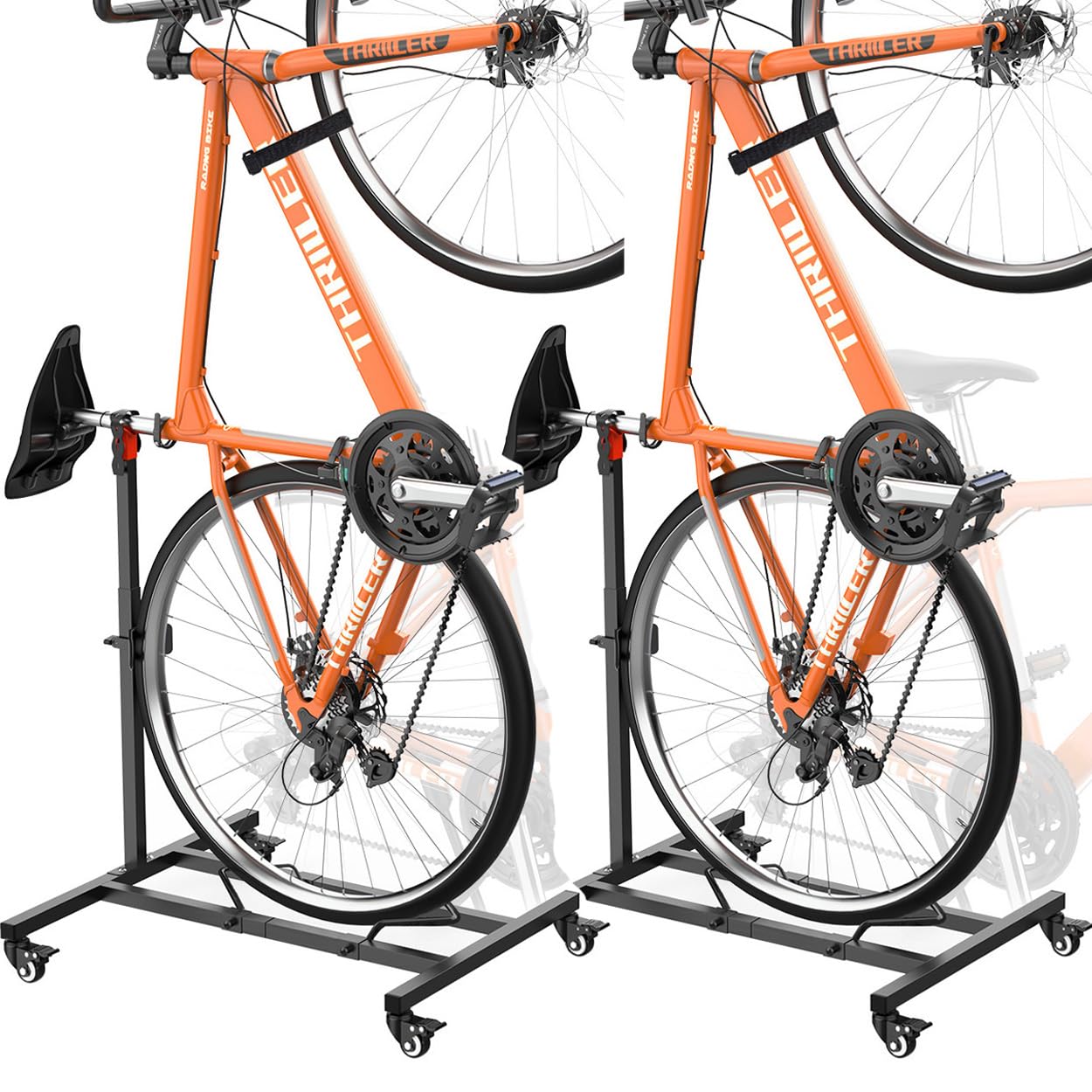 Vertikaler Fahrradständer, freistehend, platzsparend, höhenverstellbar, für Radgrößen bis zu 73,7 cm, Innen-Fahrradaufbewahrung, Garage und Wohnung, aufrechter Fahrrad-Bodenhalter für MTB, Rennrad, 2