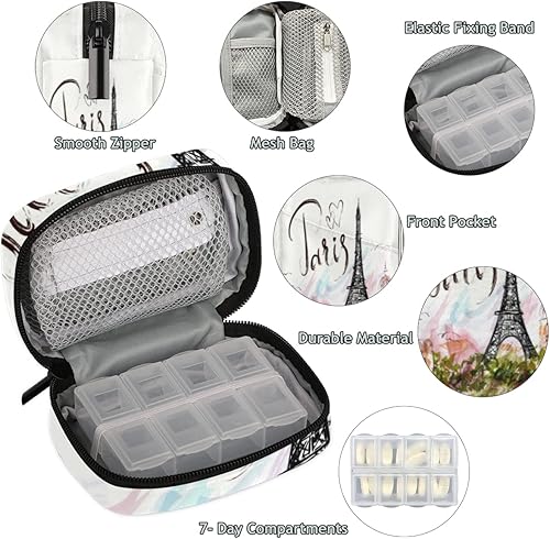 Miniatura 3 de Pastillero semanal de la Torre Eiffel de París, organizador semanal de medicina con bolsa de viaje, pastillero de siete días, caja de suplementos de